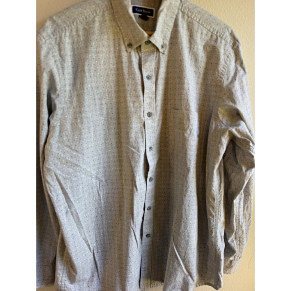 Club Room Mens Large Cotton Woven Polka Dot Long Sleeve Button Up Point Collar